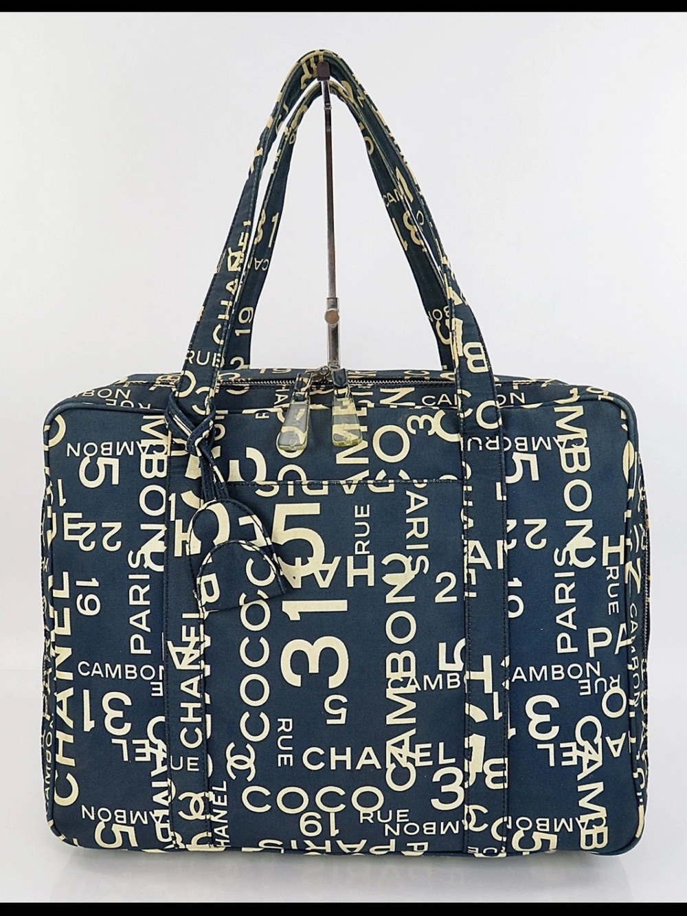 CHANEL Navy and Cream Logo Travel Tote